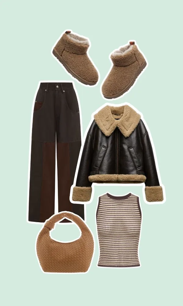 Tonal outfit with slipper boots