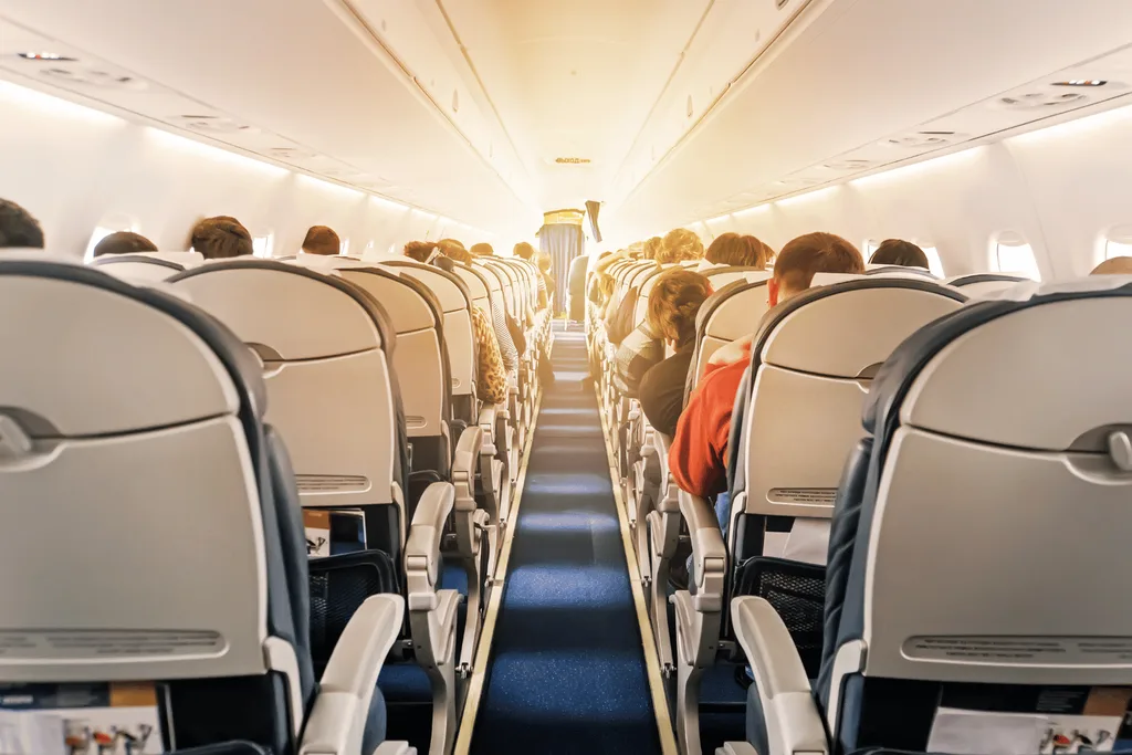 Interior shot of plane and island seats.