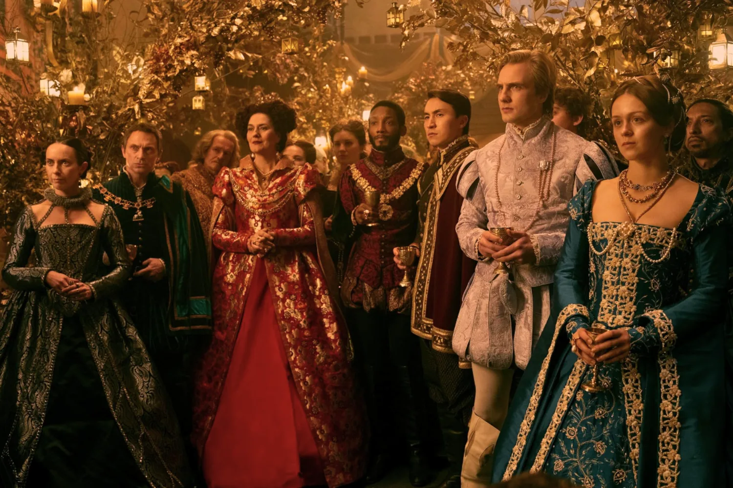 The cast of My Lady Jane in Victorian-era costumes. 