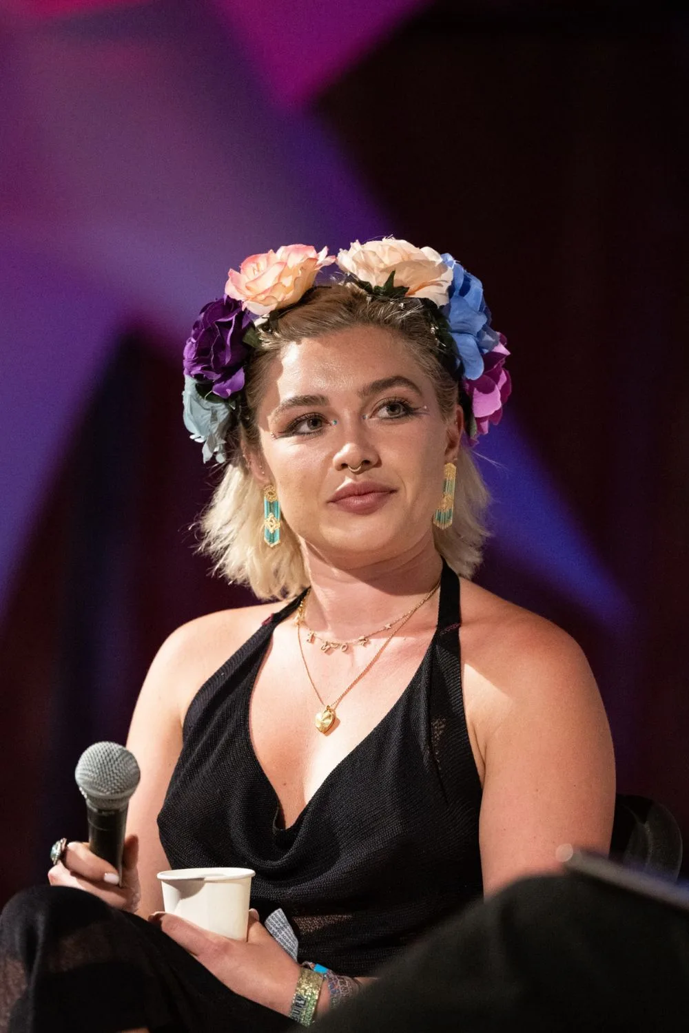 Florence Pugh in a flower crown at Glastonbury