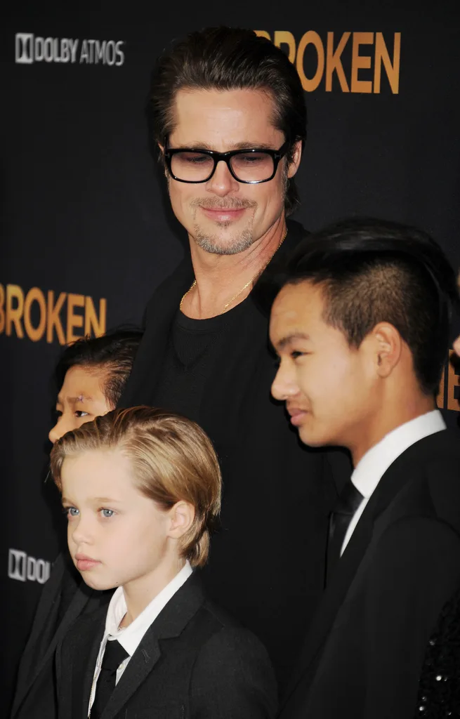 Actor Brad Pitt, Pax Thien Jolie-Pitt, Shiloh Nouvel Jolie-Pitt and Maddox Jolie-Pitt 