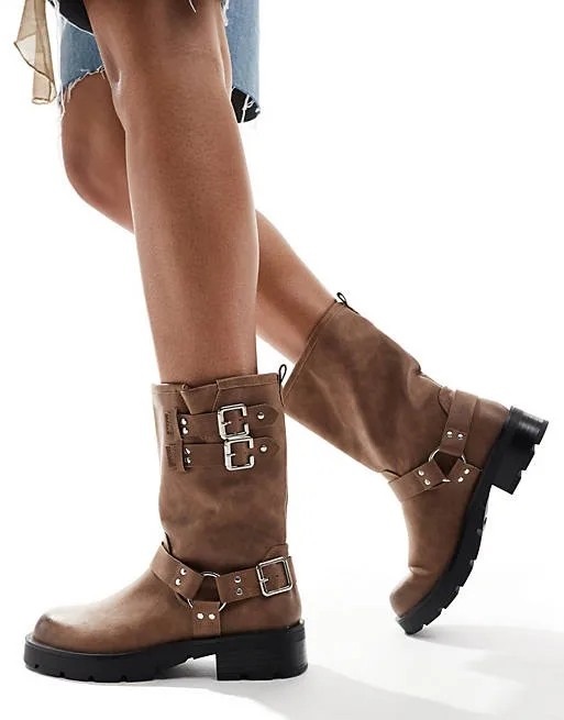 Glamorous brown biker boots
