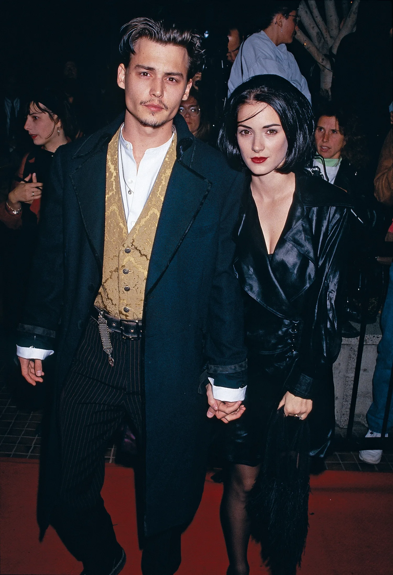Johnny Depp and Winona Ryder arrive at the premiere of Edward Scissorhands
