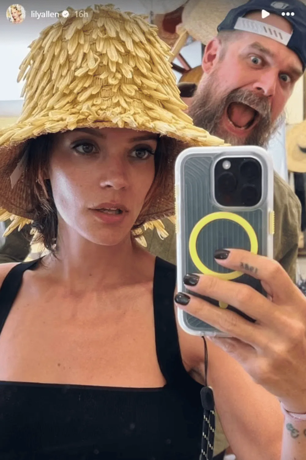 Lily Allen and David Harbour pose for mirror selfie on holiday in Italy.