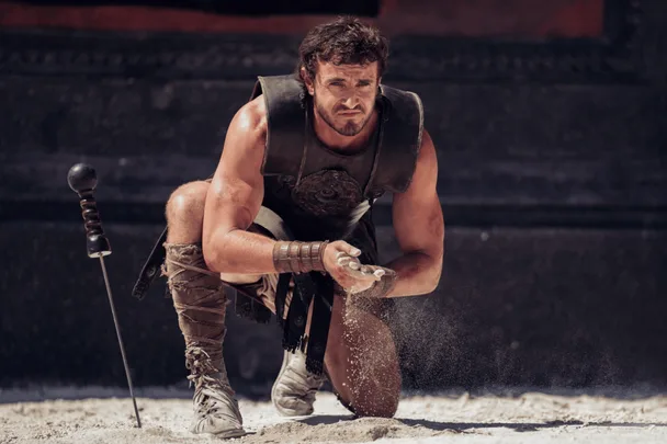 Paul Mescal in costume for Gladiator film.
