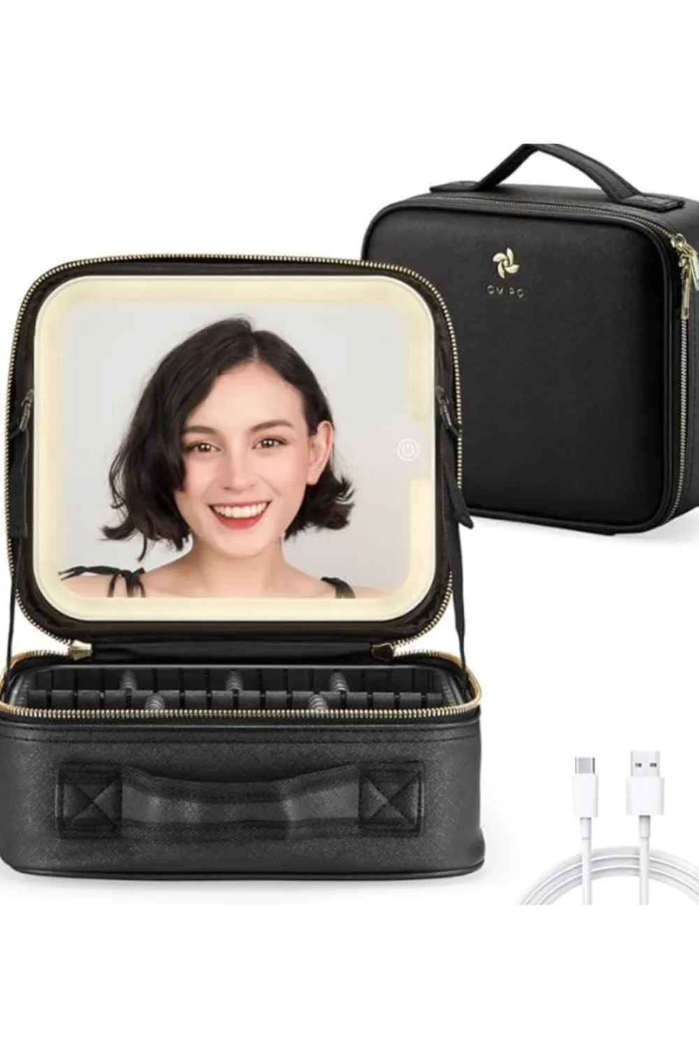 Black makeup bag with in-built LED mirror.