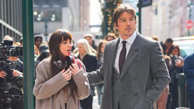 Josh Hartnett and Dakota Johnson are seen at the movie set of the 'Verity on March 12, 2025 in New York City.