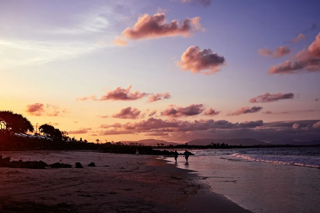 sunset at main beach, byron bay