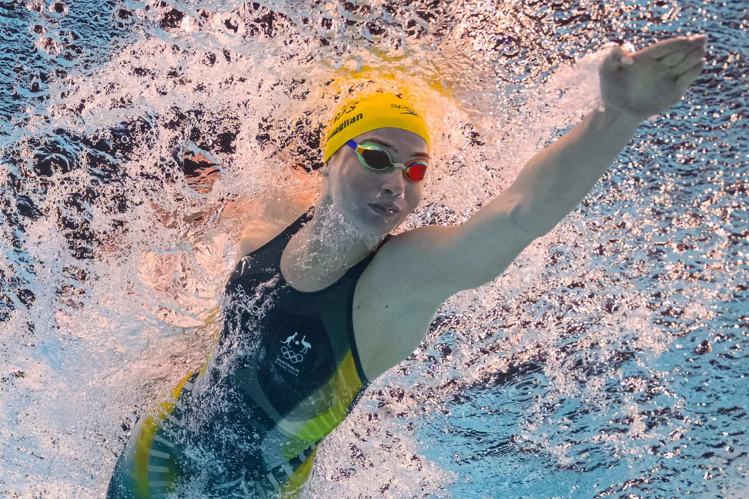 Mollie O'Callaghan swimming at the 2024 Olympic Games.