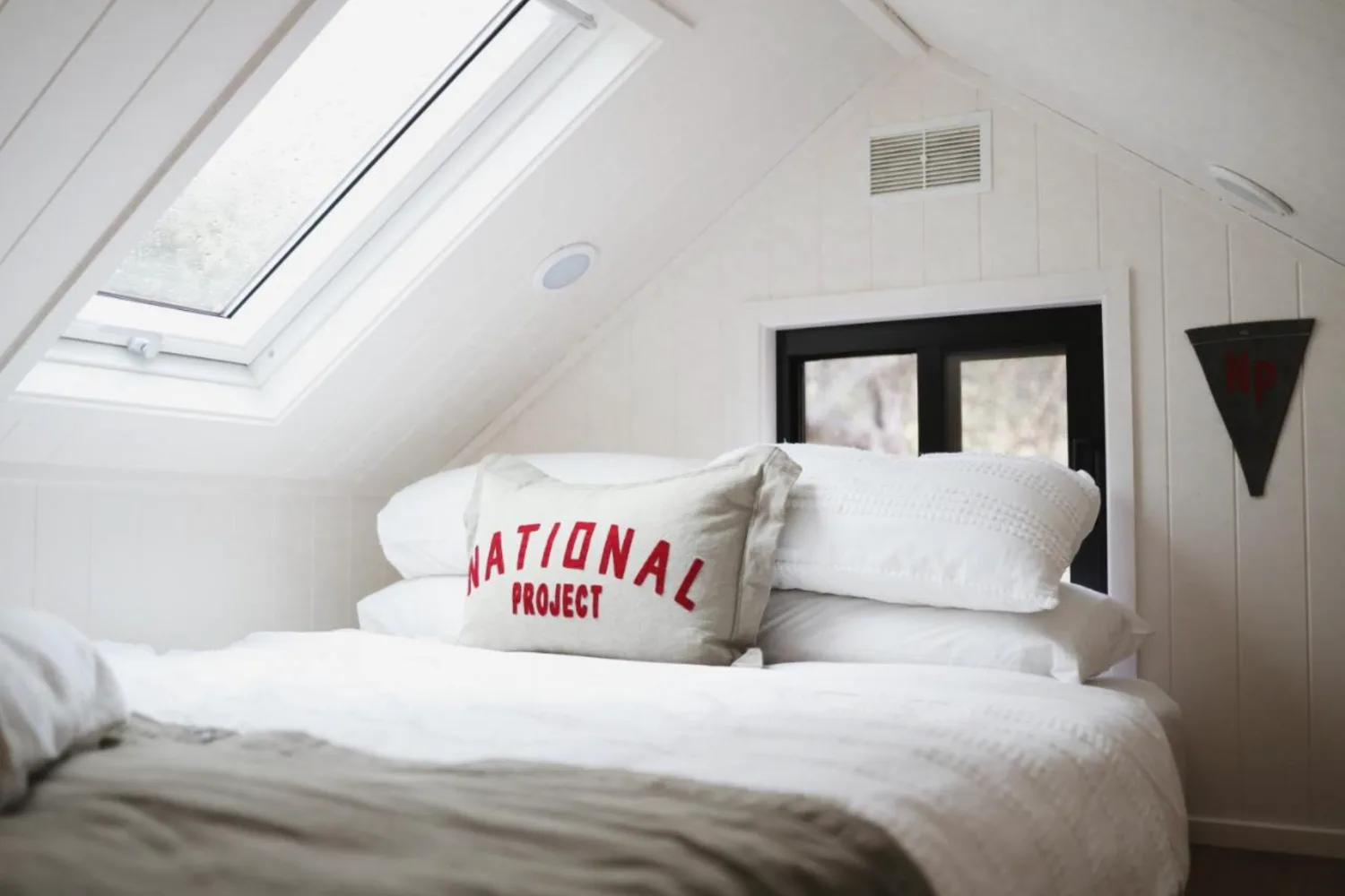 Loft bed in tiny house.