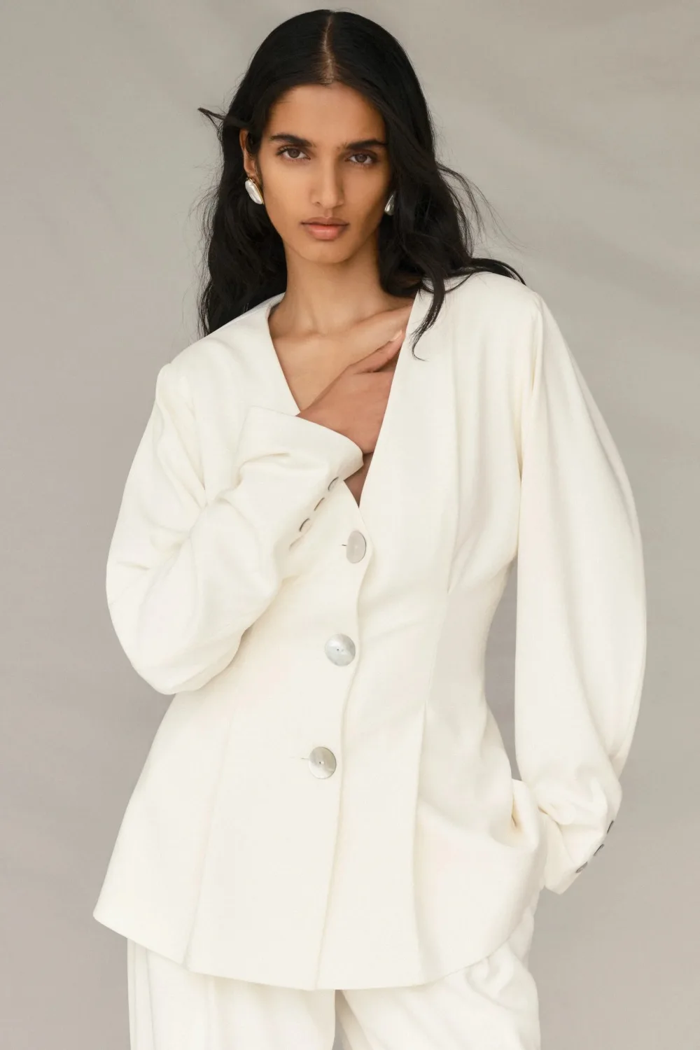 Meshki white balloon sleeve blazer