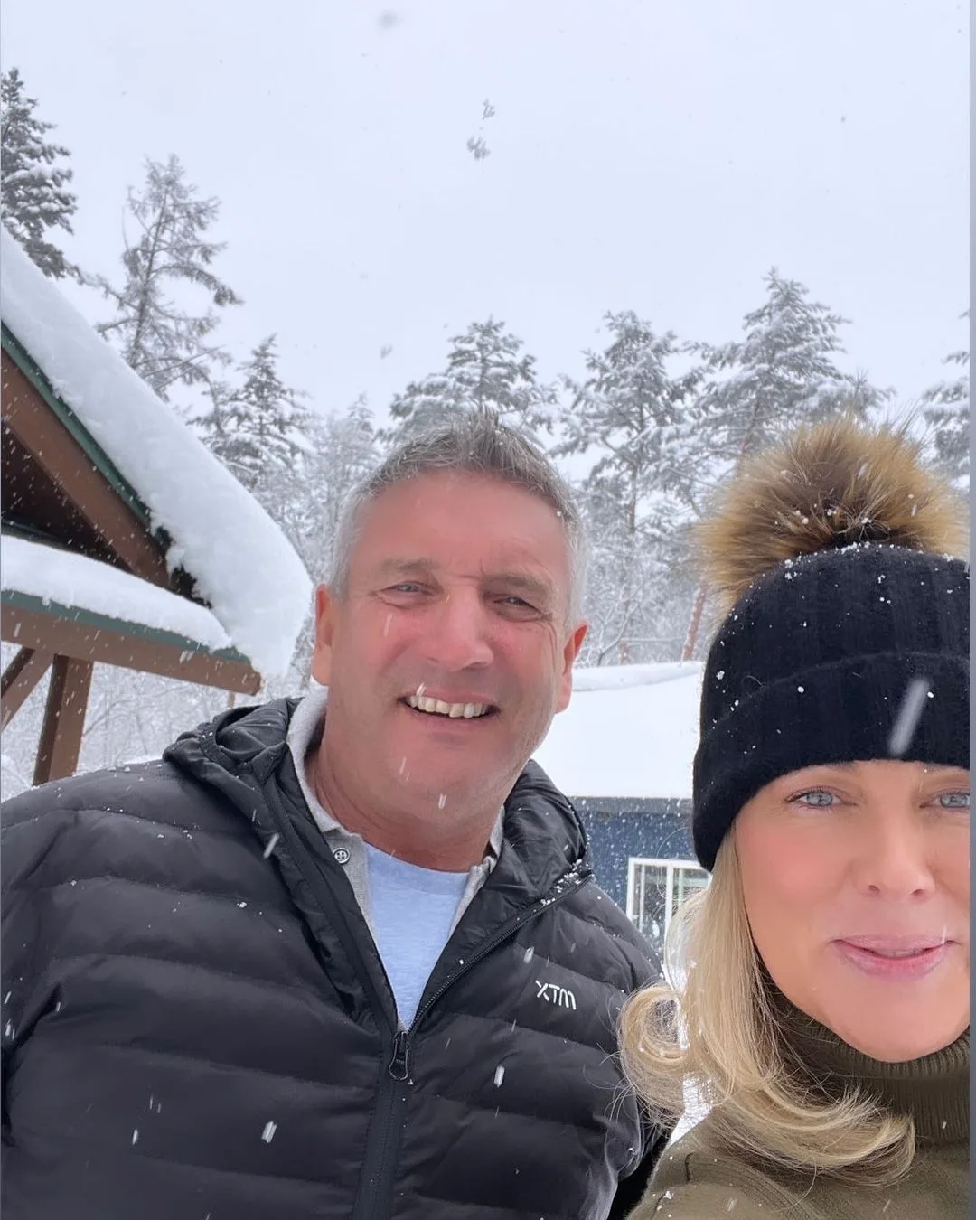 Richard Lavender and Samantha Armytage in the snow.