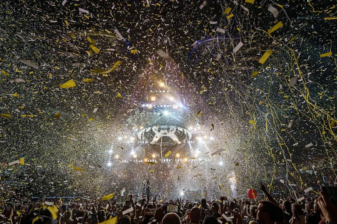 A scene from an Aerosmith concert.