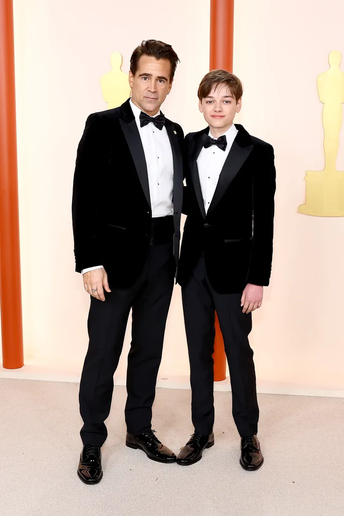 HOLLYWOOD, CALIFORNIA - MARCH 12: Colin Farrell and Henry Tadeusz Farrell attend the 95th Annual Academy Awards on March 12, 2023 in Hollywood, California. (Photo by Arturo Holmes/Getty Images )