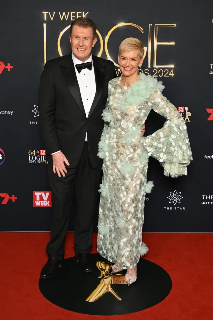 Jessica Rowe and Peter Overton attend the 2024 Logie Awards.