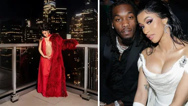 Cardi B has revealed she is pregnant, left, the same day her divorce from Offset, right, was announced.