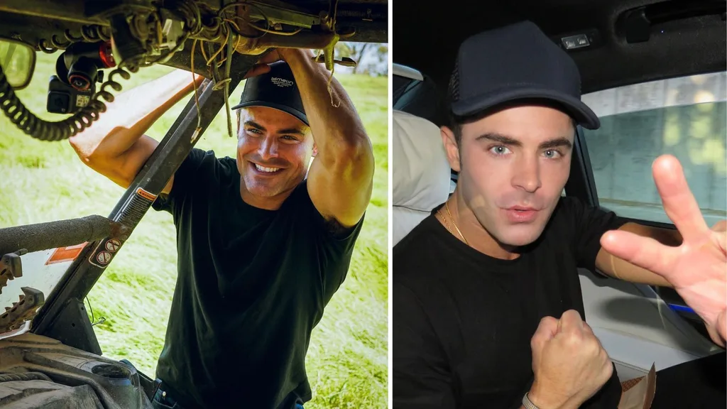 Zac Efron in 2021 (left) and in 2017 (right).