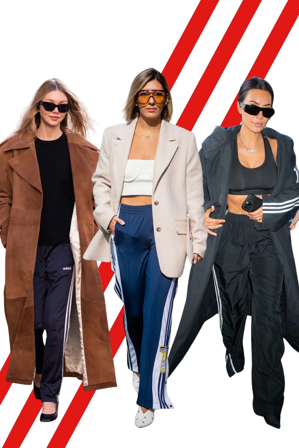 Street style and Kim Kardashian wearing Adidas track pants 