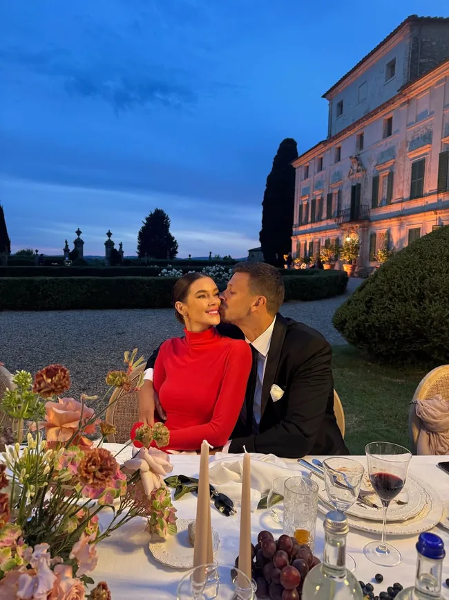 brittany hockley and husband benjamin siegrist at a wedding in italy