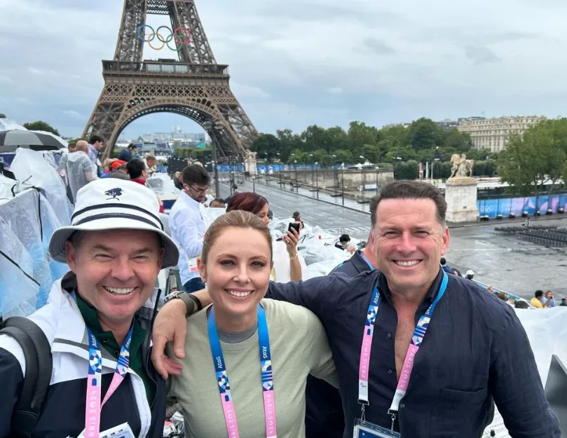 Todd Woobridge, Allison Langdon and Karl Stefanovic at the Paris 2024 Olympics.