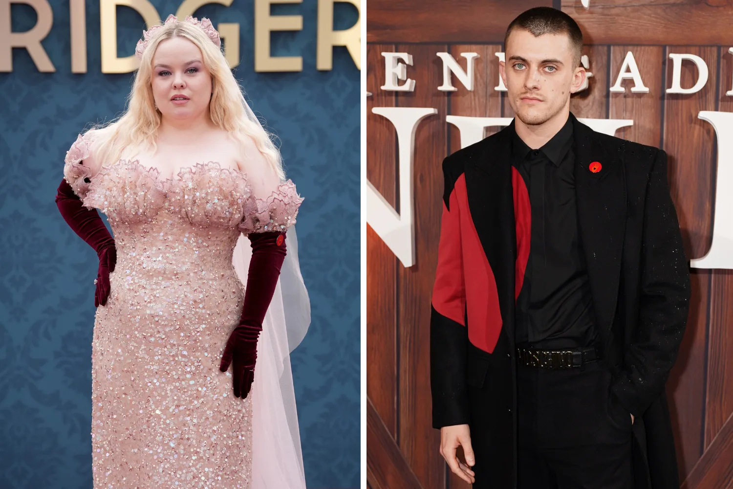 A side-by-side picture of Nicola Coughlan and Jake Dunn at film premieres.