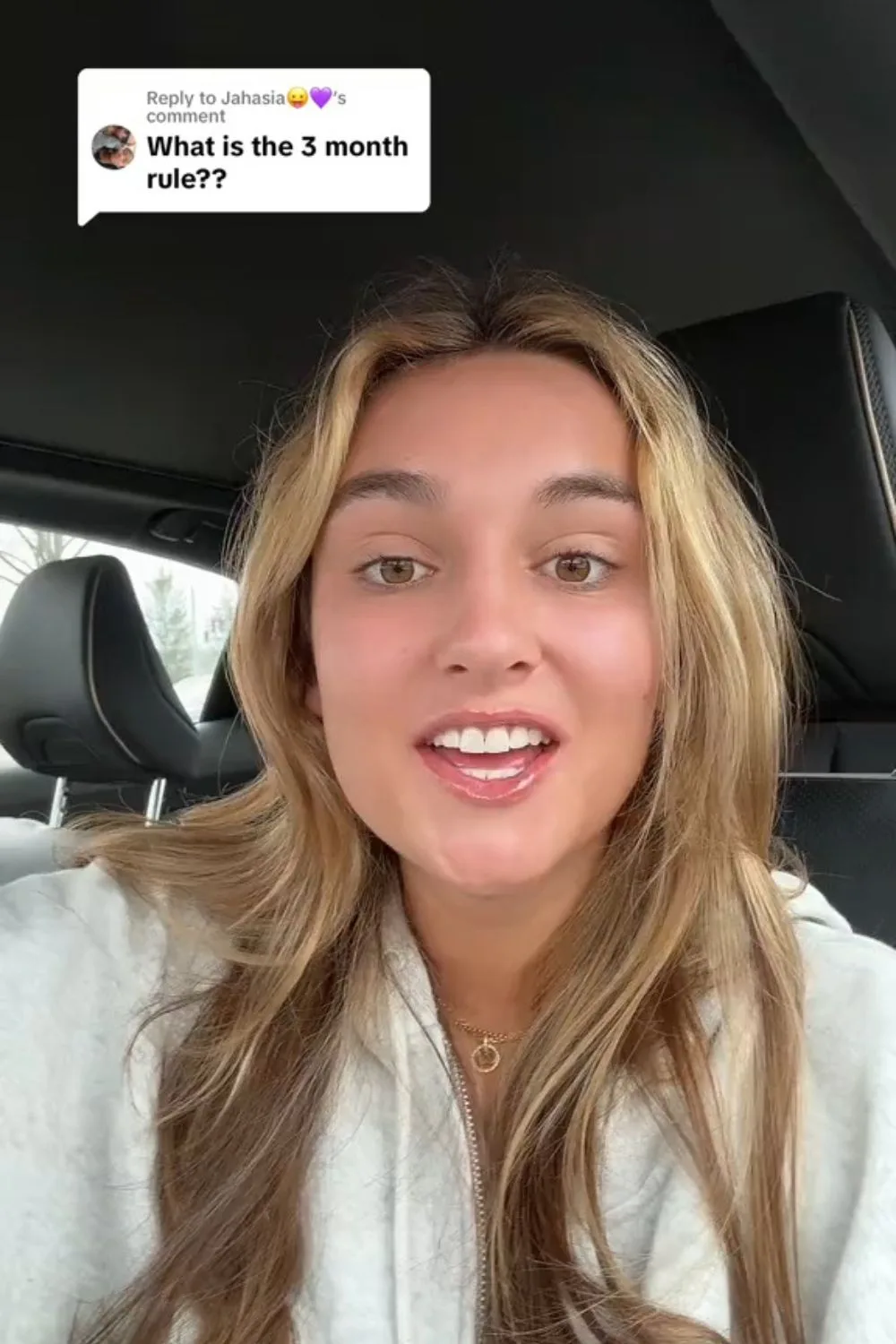 TikTok screenshot of a woman with the text "what is the three month dating rule?"