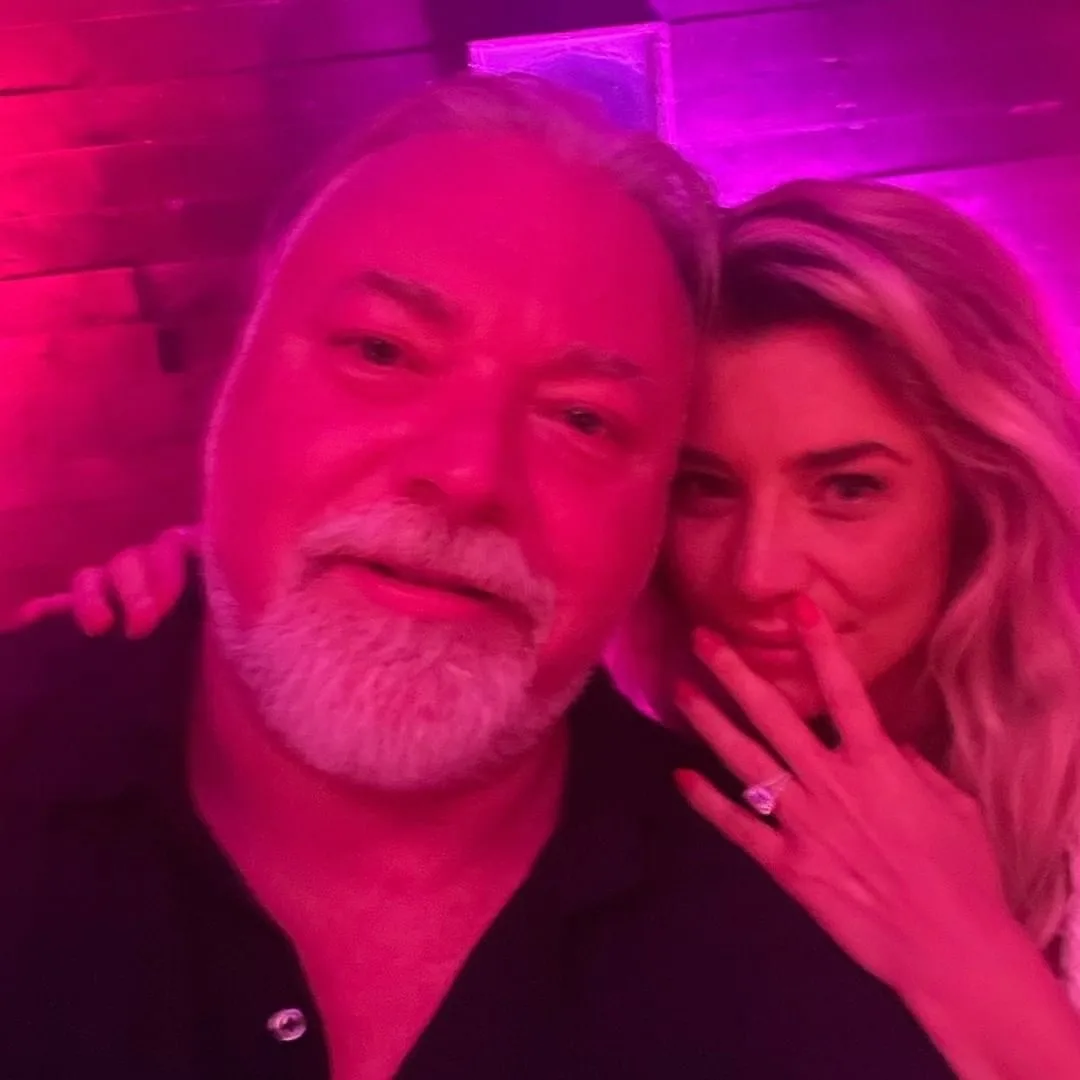 Kyle Sandilands with Tegan Kynaston showing off her engagement ring