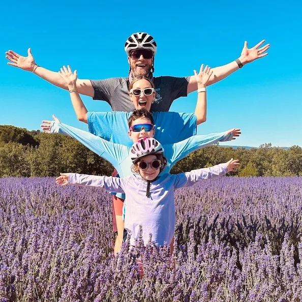 The Blake family posing in a field of lavender