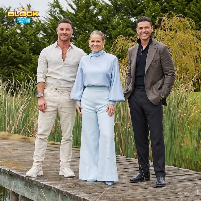 Darren Palmer, Shaynna Blaze and Marty Fox on the set of The Block
