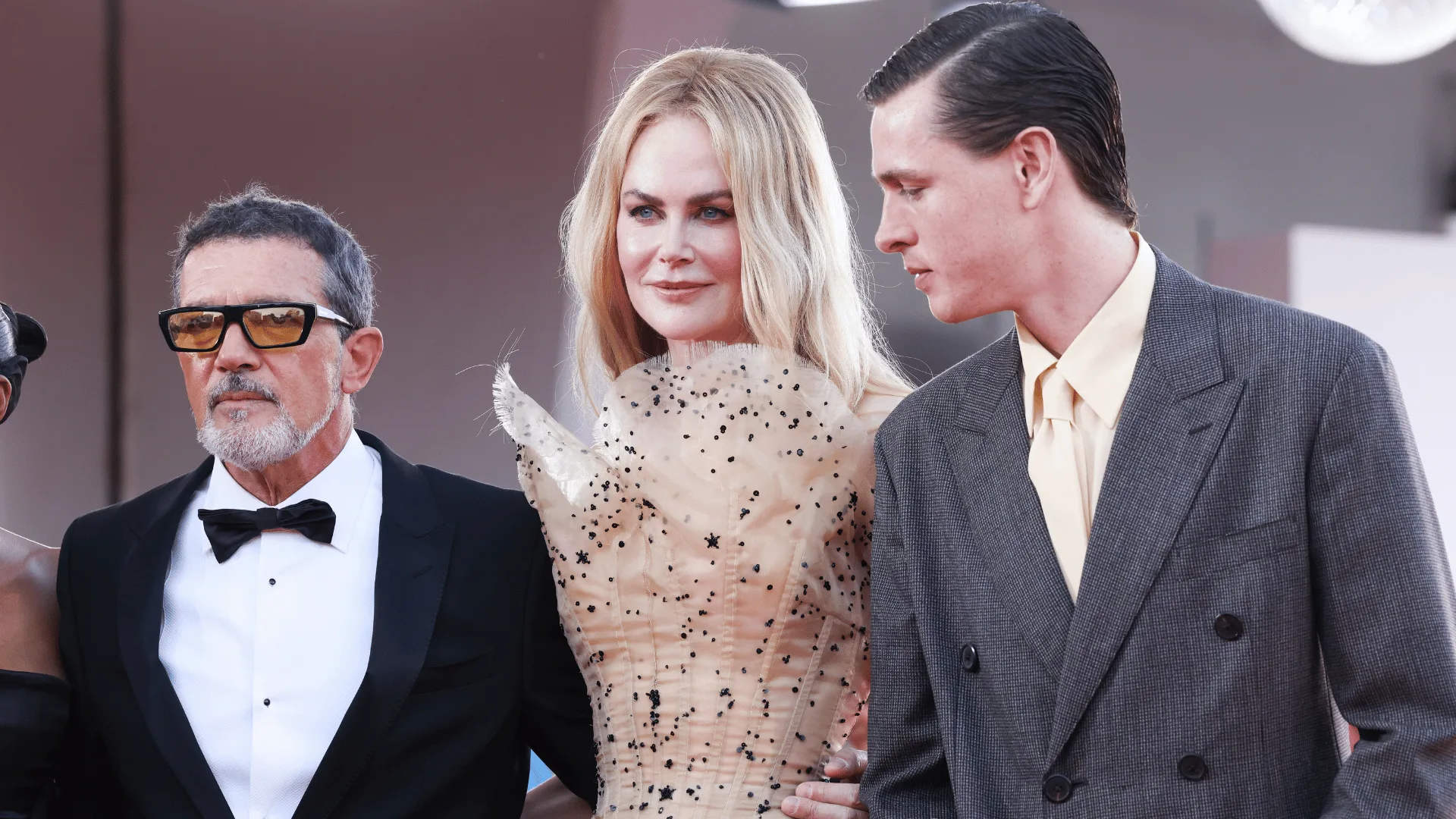 Antonio Banderas, Nicole Kidman and Harris Dickinson attend a red carpet 