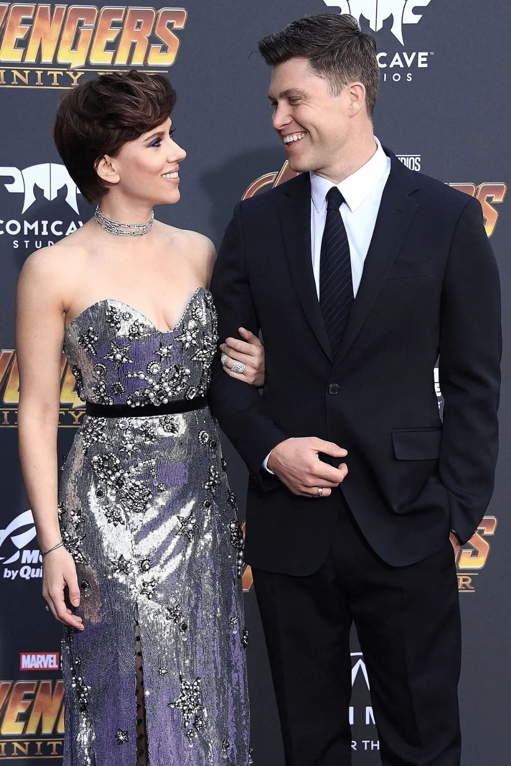 Scarlett Johansson and Colin Jost at the Infinity War premiere.