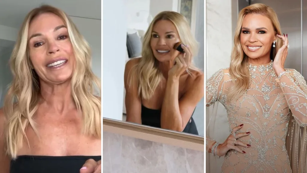 Sonia Kruger before and after applying tan