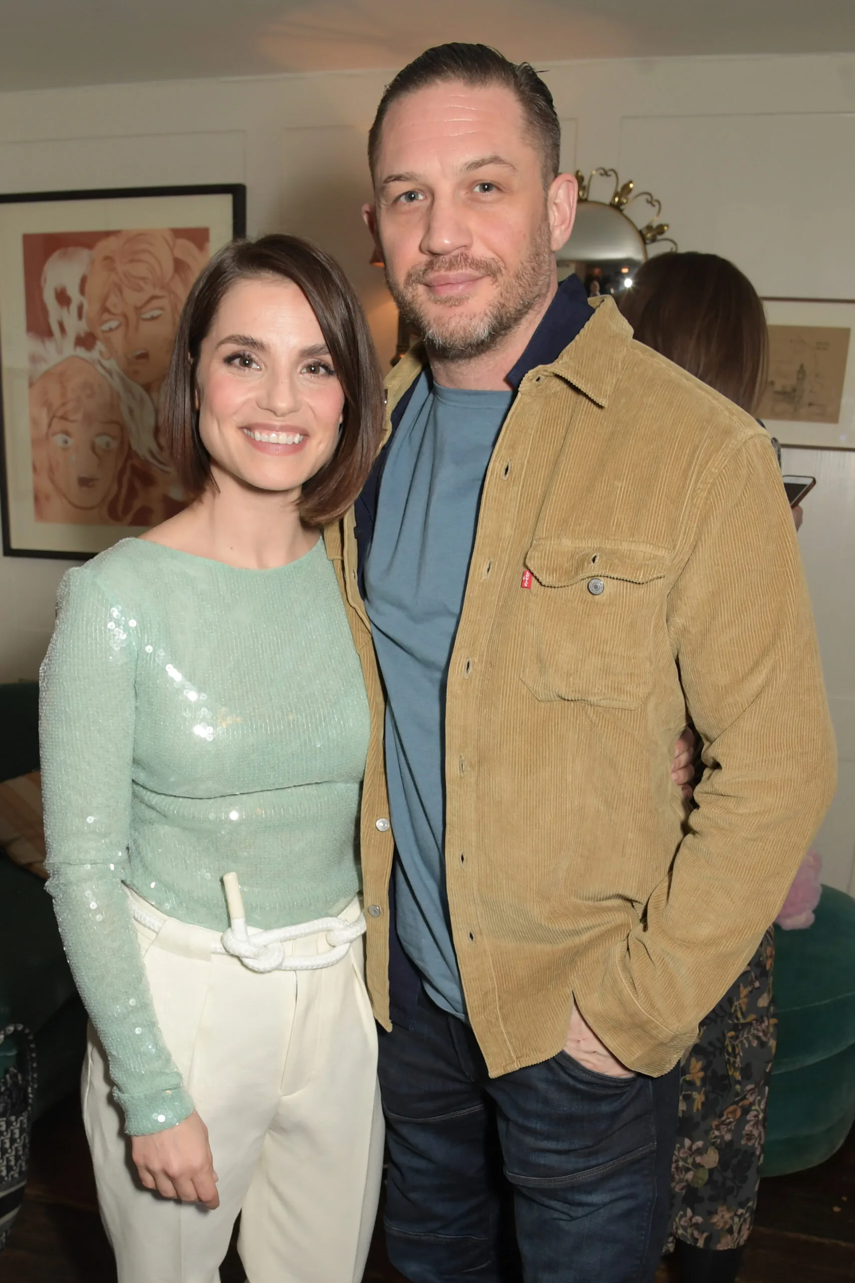 LONDON, ENGLAND - MARCH 06:   Charlotte Riley and Tom Hardy attend a drinks reception at Soho House to celebrate the announcement of a brand-new childcare facility at Warner Bros. Studios Leavesden, created by Wonder Works, on  March 6, 2020 in London, England.  