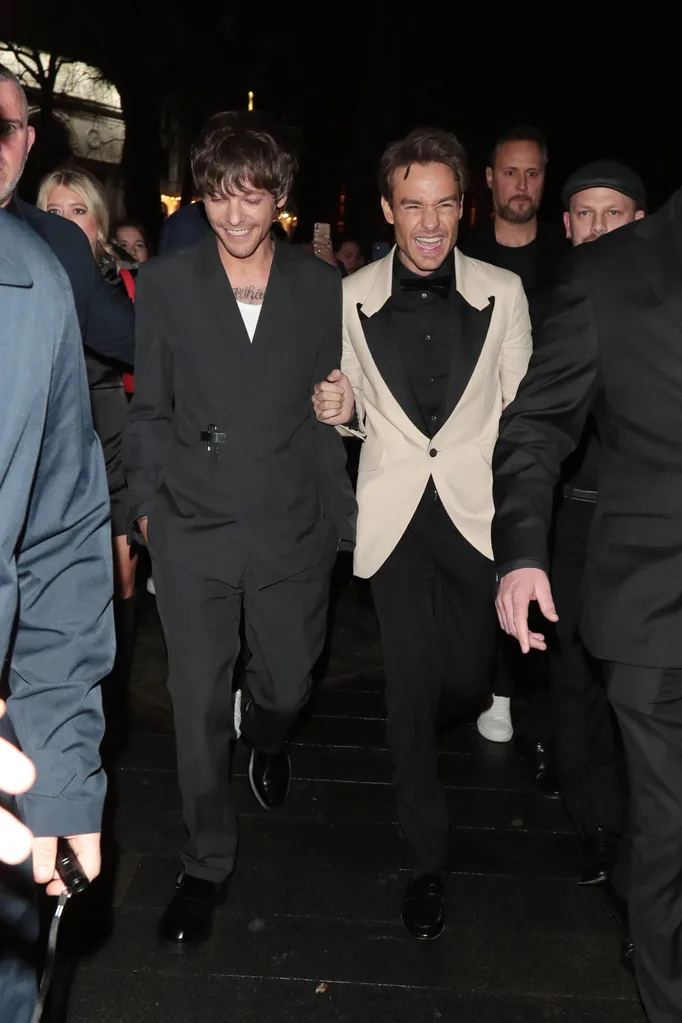 LONDON, ENGLAND - MARCH 16: Louis Tomlinson and Liam Payne seen leaving the "All Of Those Voices" UK Premiere at Cineworld Leicester Square on March 16, 2023 in London, England.