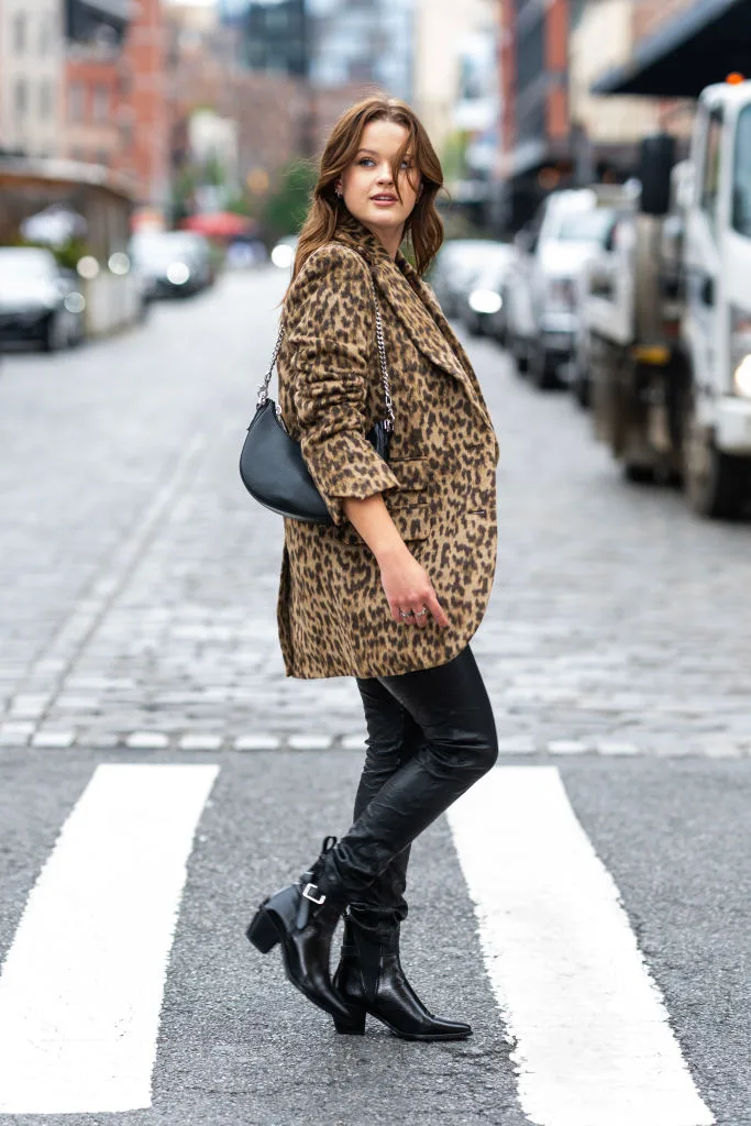Ava Phillippe in leopard print jacket in New York