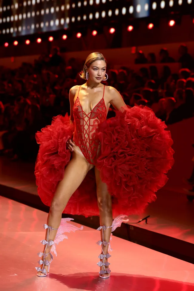 NEW YORK, NEW YORK - OCTOBER 15: Gigi Hadid walks the runway for the Victoria's Secret Fashion Show 2024 on October 15, 2024 in New York City. (Photo by Dimitrios Kambouris/Getty Images for Victoria's Secret)