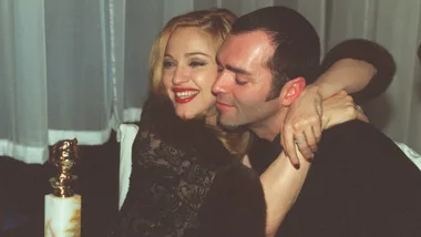 LS.GlobeParty.3.0119.GF.b Madonna, winner of Golden Globe for Best Actress in Motion Picture Musical or Comedy with her brother Christopher Ciccone at the Disney party following awards ceremony