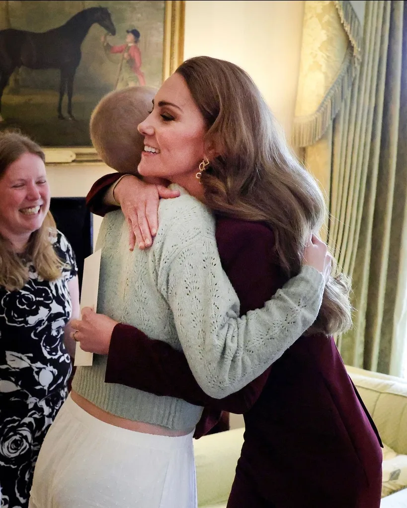 Princess Catherine hugging cancer patient Liz at Windsor Castle