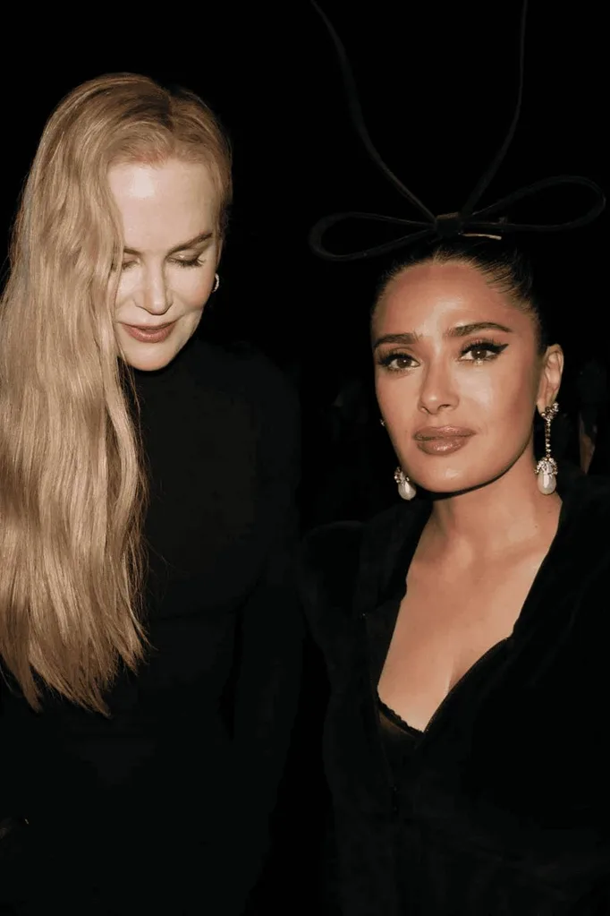 Nicole Kidman and Salma Hayek in black at Baleciaga fashion show