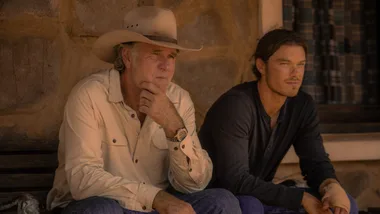 Desert king. (L to R) Robert Taylor as Colin Lawson, Sam Corlett as Marshall Lawson in Desert king.
