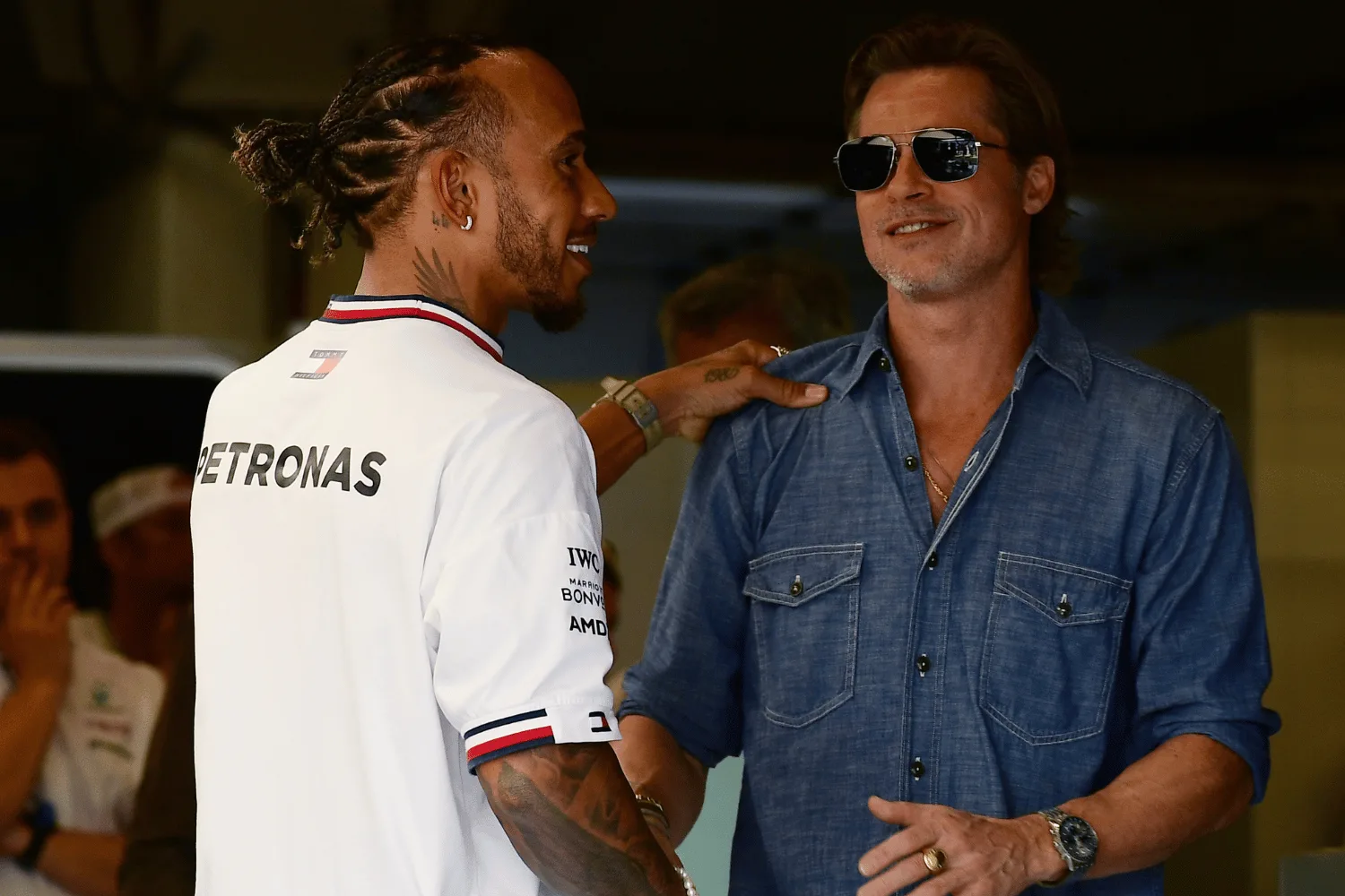 Lewis Hamilton and Brad Pitt