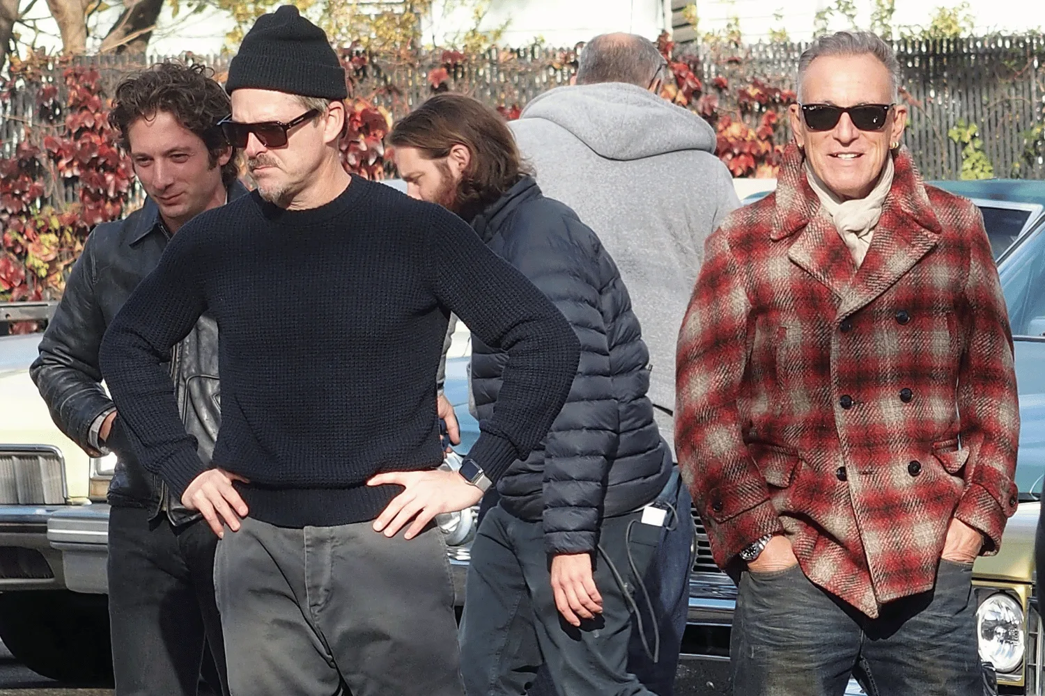 Jeremy Allen White and Bruce Springsteen on set of Deliver Me from Nowhere. 