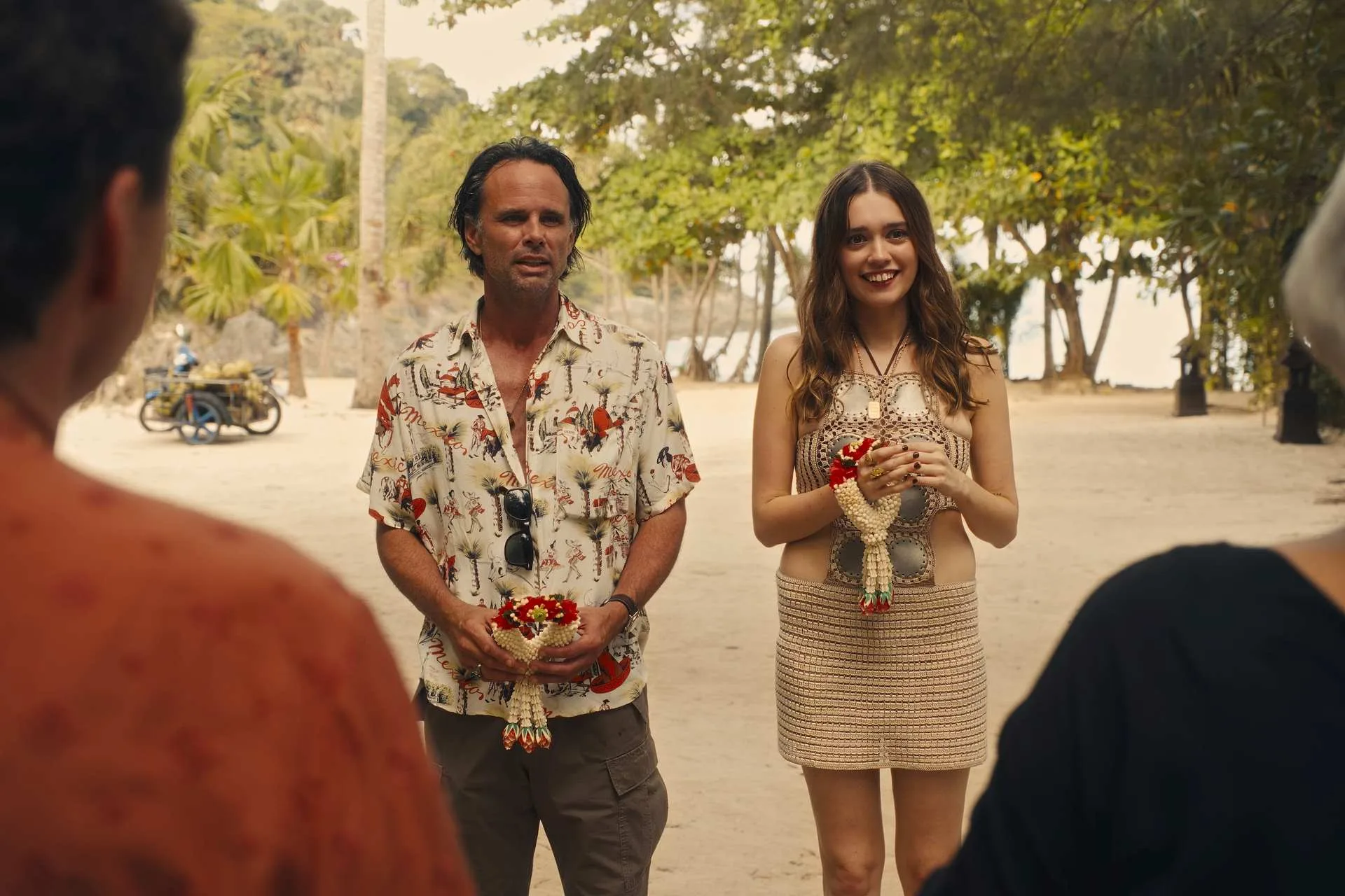 Walton Goggins and Aimee Lou Wood in s scene from The White Lotus Season 3