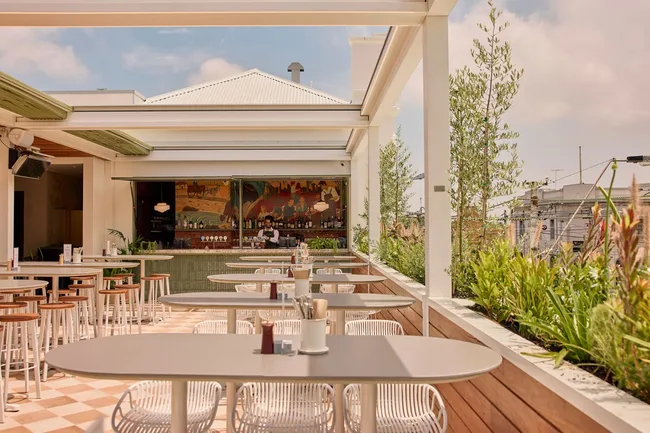 Outdoor seating area of a hotel.