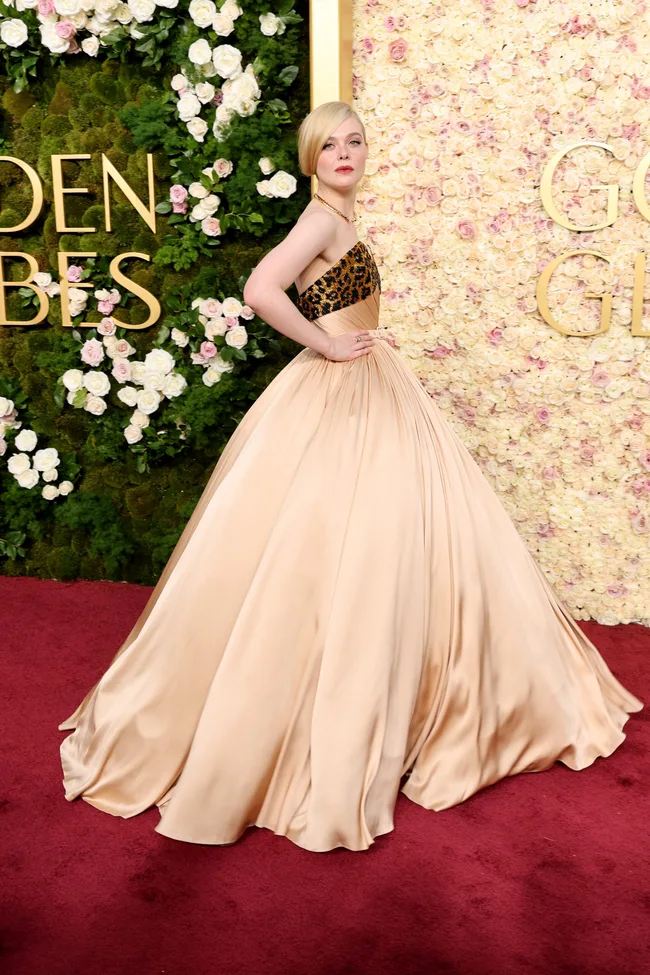 BEVERLY HILLS, CALIFORNIA - JANUARY 05: Elle Fanning attends the 82nd Annual Golden Globe Awards at The Beverly Hilton on January 05, 2025 in Beverly Hills, California. (Photo by Amy Sussman/Getty Images)
