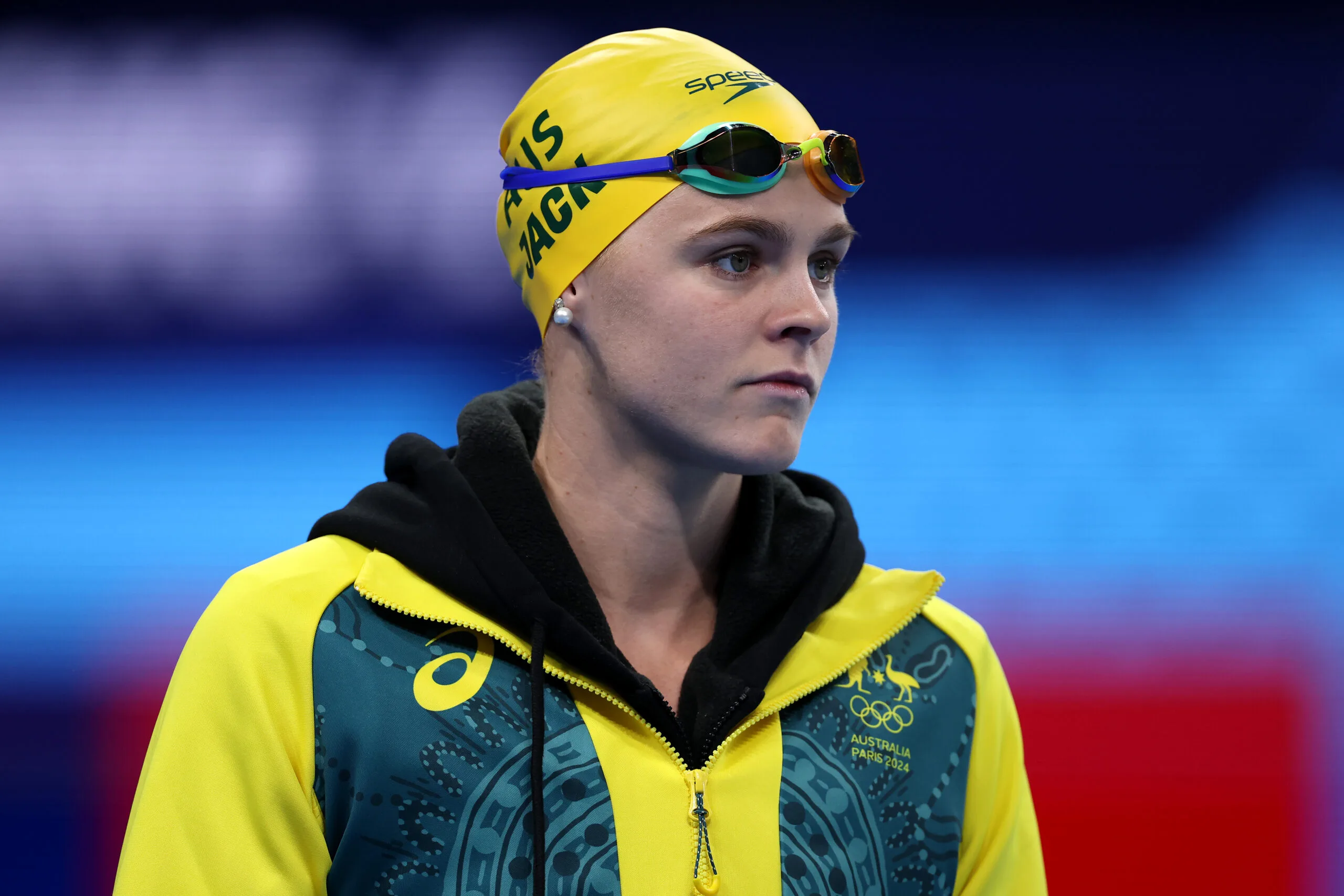 NANTERRE, FRANCE - AUGUST 04: Shayna Jack of Team Australia prepares to compete in the Women's 50m Freestyle Final on day nine of the Olympic Games Paris 2024 at Paris La Defense Arena on August 04, 2024 in Nanterre, France. 