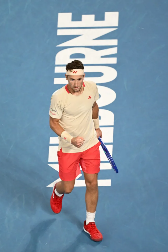 MELBOURNE, AUSTRALIA - JANUARY 12: Casper Ruud of Norway celebrates the victory against Jaume Munar of Spain in their Men's Singles First Round match during day one of the 2025 Australian Open at Melbourne Park on January 12, 2025 in Melbourne, Australia. (Photo by Quinn Rooney/Getty Images)