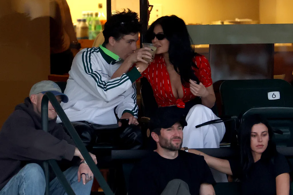 INDIAN WELLS, CALIFORNIA - MARCH 09: Timothee Chalamet and Kylie Jenner attend a match during the BNP Paribas Open at Indian Wells Tennis Garden on March 09, 2025 in Indian Wells, California. (Photo by Matthew Stockman/Getty Images)