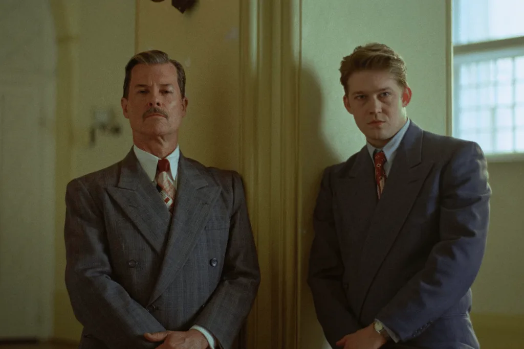 Guy Pearce and Joe Alwyn in The Brutalist