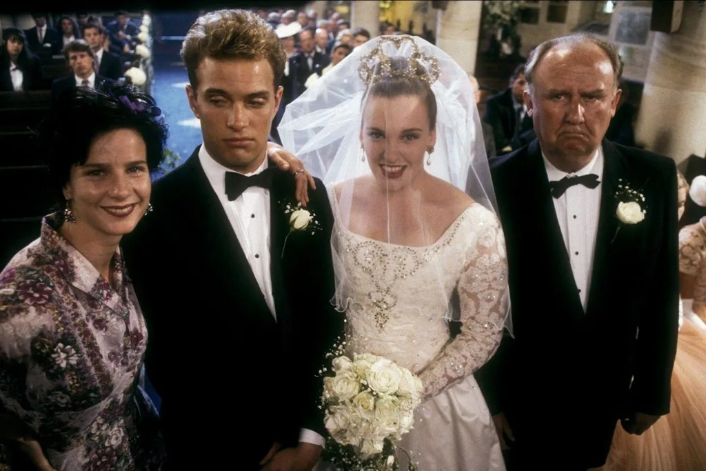 Rachel Griffiths poses with the cast of Muriel's Wedding